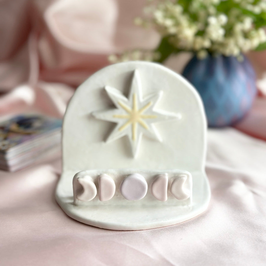 Star and Moon Phases Ceramic Tarot Card Holder